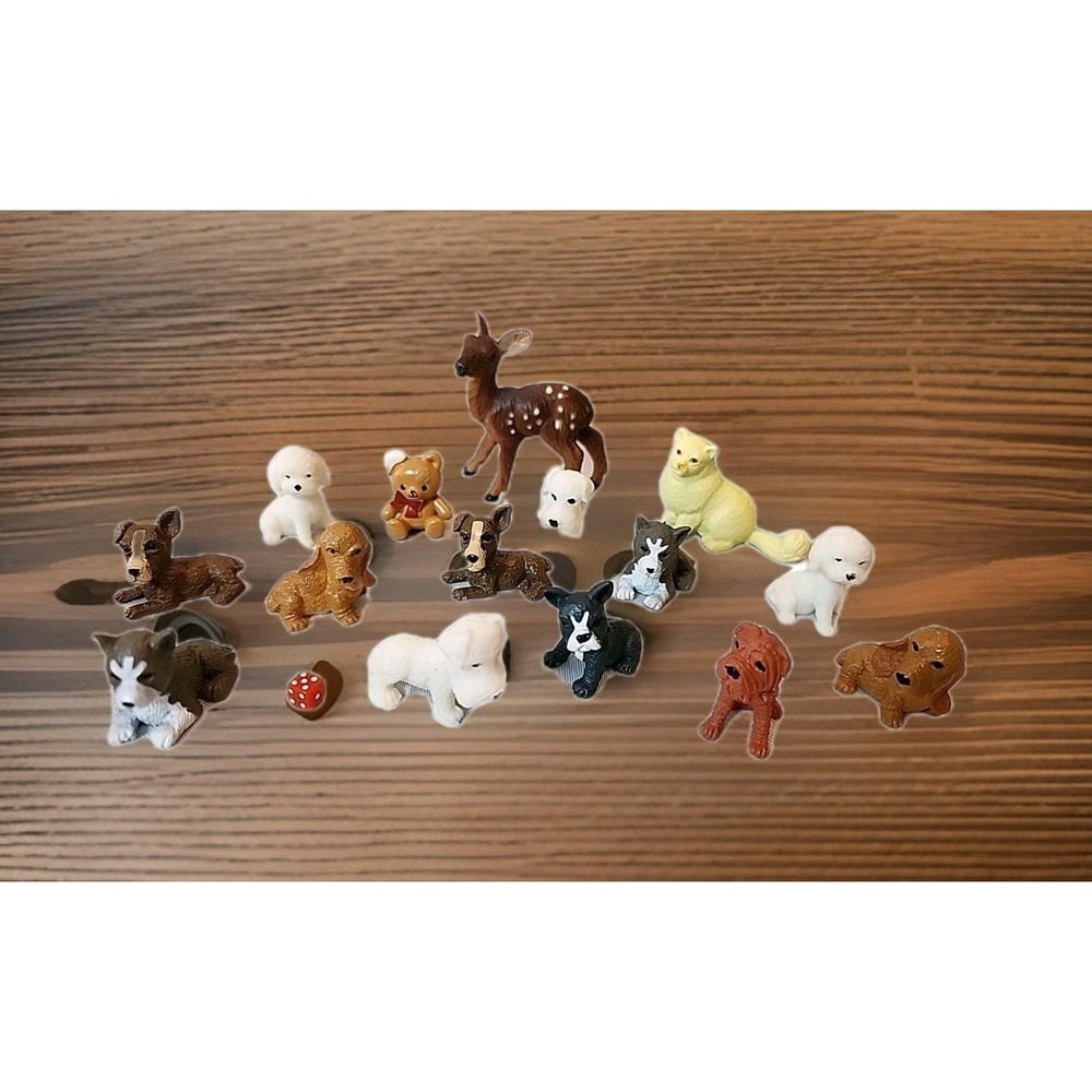 16 Pcs Toy 1" Miniatures - 12 Dogs, Cat, Teddy Bear, Fawn, Dice for Doll House